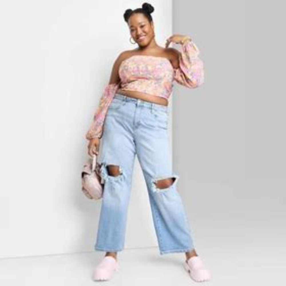 Ladies 16 31.5" inseam Super Baggy Jeans distressed High Rise Wild Fable